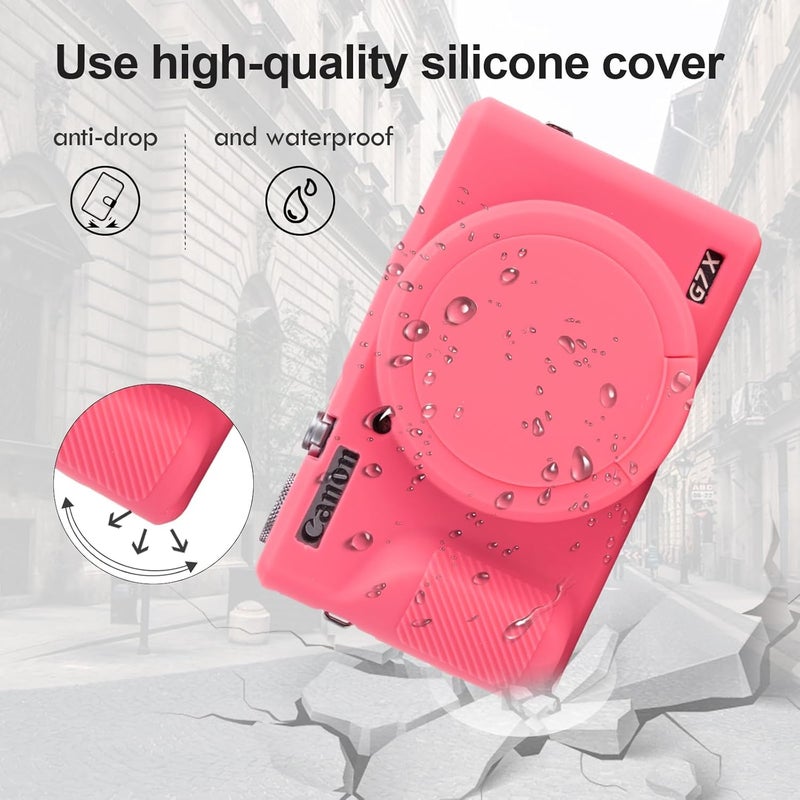 Rieibi غطاء سيليكون لكاميرا كانون G7X مارك III، ملحقات G7X مارك III مع 2 قطعة واقي شاشة، غطاء عدسة قابل للفصل لكاميرا كانون G7X مارك III - Image 4